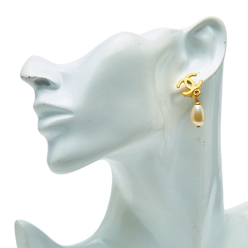 Chanel CC Logo Faux Pearl Swing Earrings Metal 1 — view 5