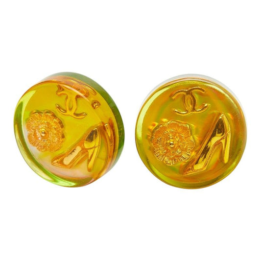 Chanel CC Logo Camellia Heels Vintage Earrings Orange Aurora Plated Resin 1