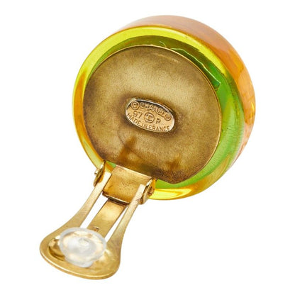 Chanel CC Logo Camellia Heels Vintage Earrings Orange Aurora Plated Resin 1 — view 4