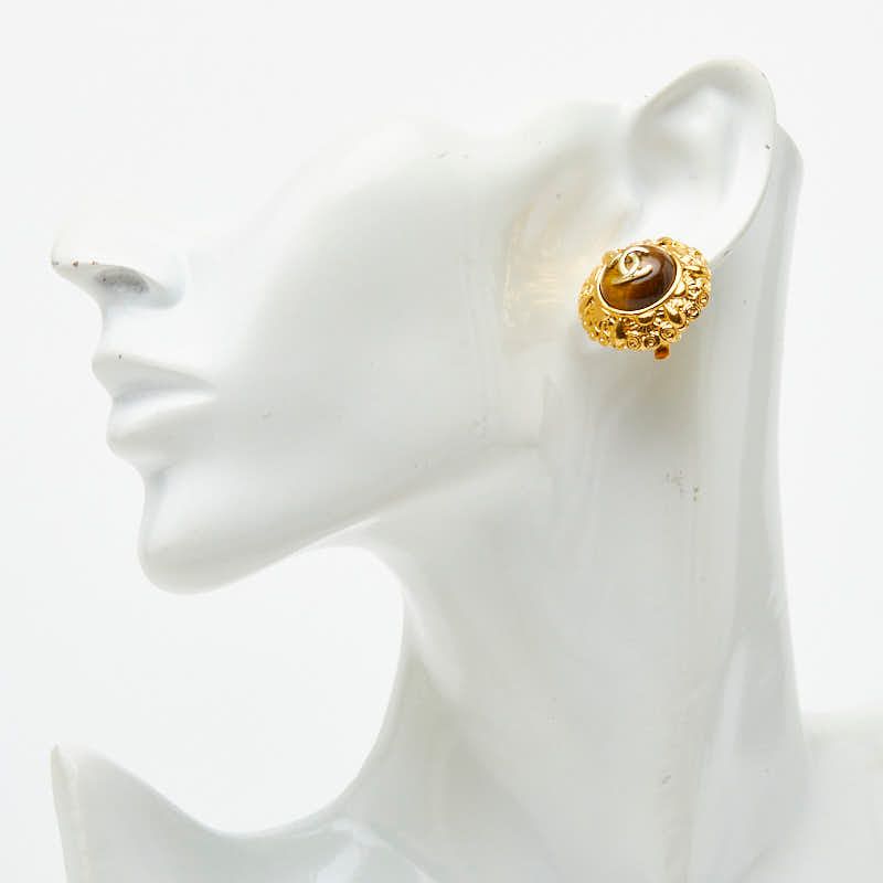 Chanel CC Logo Earrings Gold Plated Stone 1 — view 4