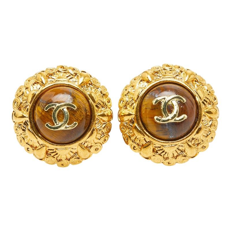 Chanel CC Logo Earrings Gold Plated Stone 1