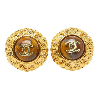 Chanel CC Logo Earrings Gold Plated Stone 1