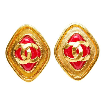 Chanel CC Logo Diamond Vintage Earrings Gold Plated 1