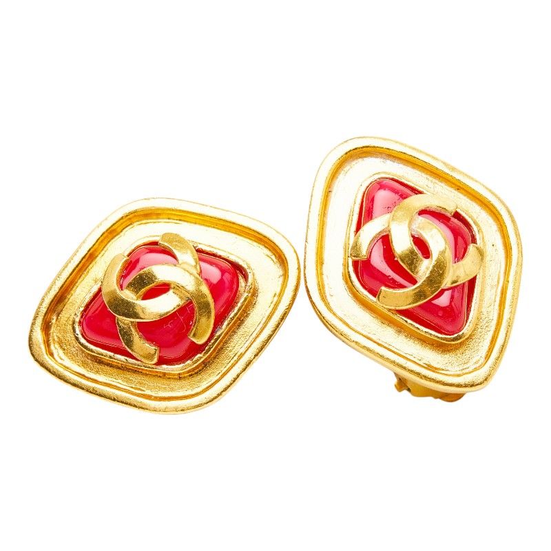 Chanel CC Logo Diamond Vintage Earrings Gold Plated 1 — view 4