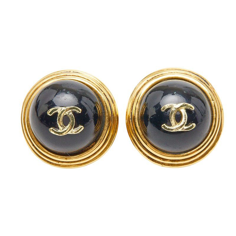 Chanel CC Logo Round Circle Earrings Gold Plated 1