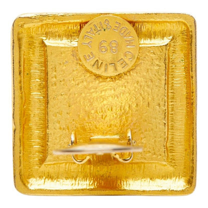 Celine Square Earrings Gold Plated Enamel 1 — view 4