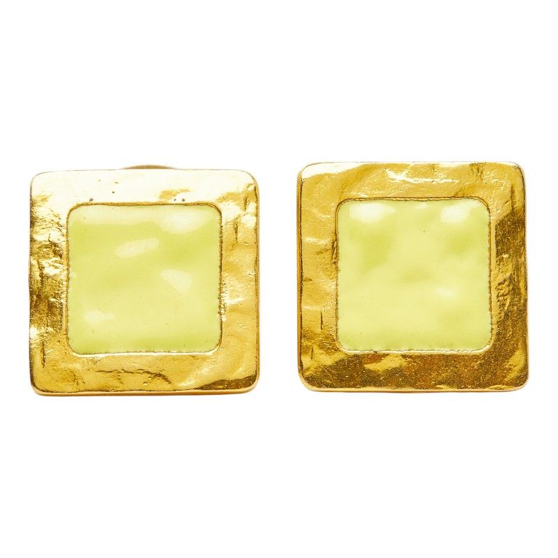 Celine Square Earrings Gold Plated Enamel 1 — view 2