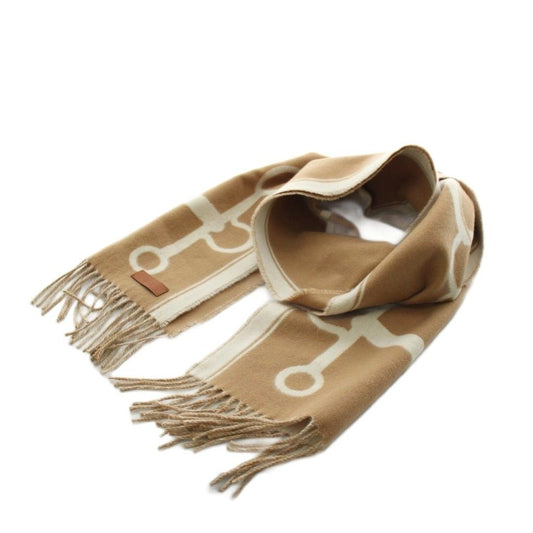 Hermes Molle Scarf Fringe Cashmere Beige OH