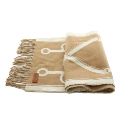 Hermes Molle Scarf Fringe Cashmere Beige OH — view 2