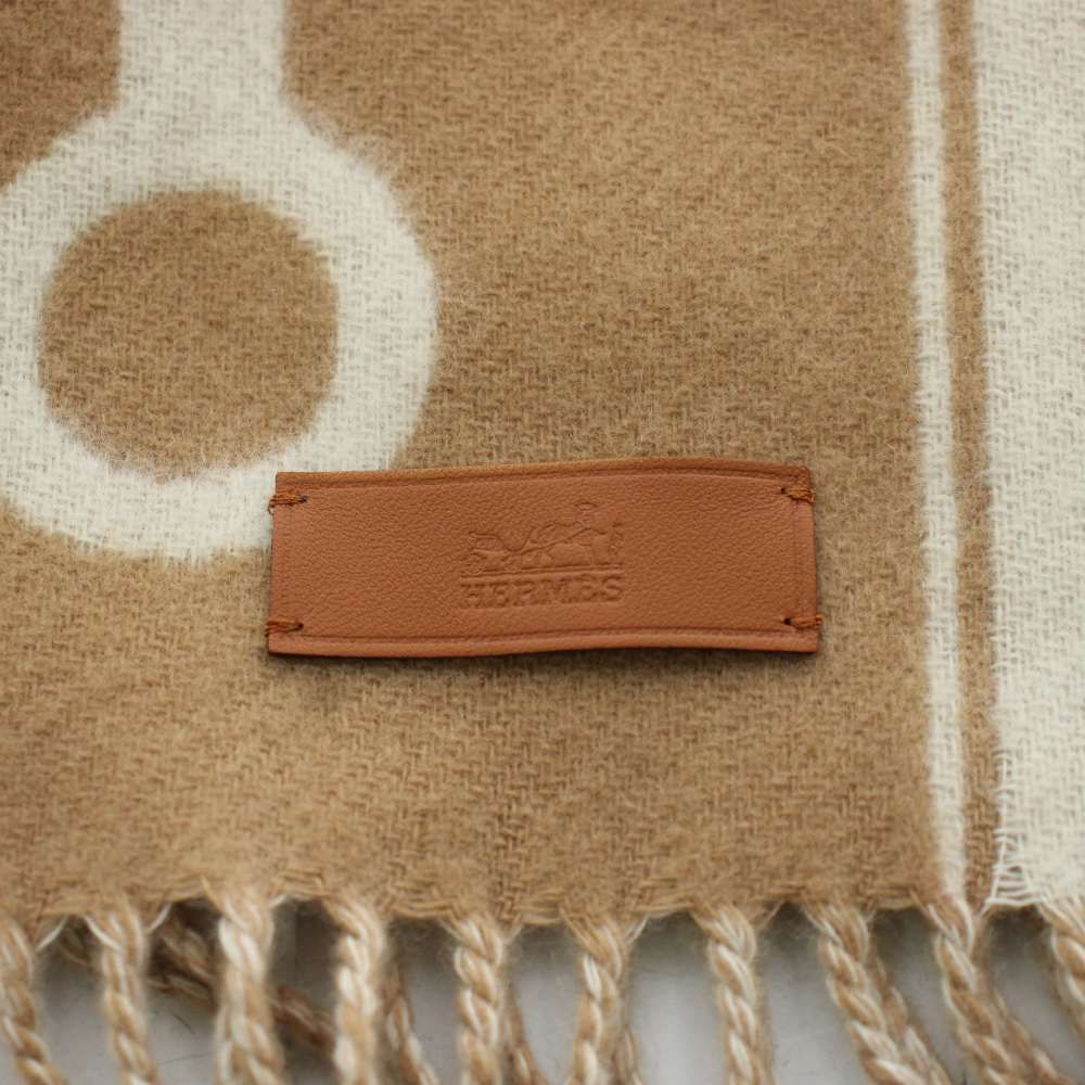 Hermes Molle Scarf Fringe Cashmere Beige OH — view 3