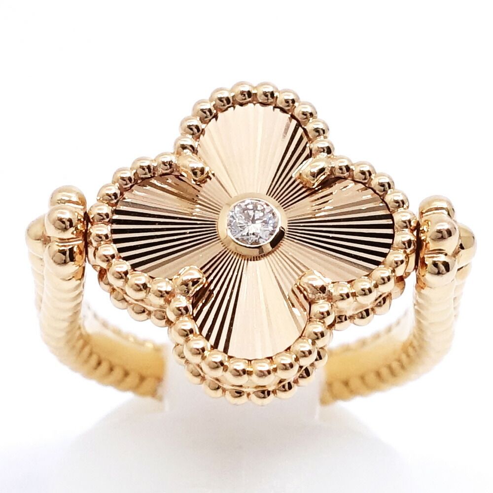 Van Cleef & Arpels 18k Pink Gold Vintage Alhambra Reversible Ring Guilloche — view 7