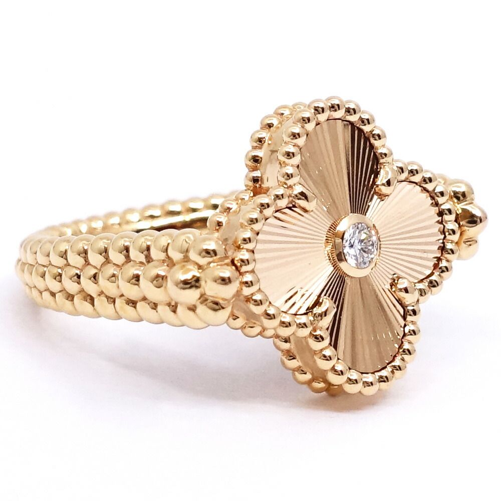 Van Cleef & Arpels 18k Pink Gold Vintage Alhambra Reversible Ring Guilloche — view 3