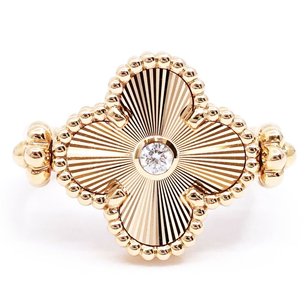 Van Cleef & Arpels 18k Pink Gold Vintage Alhambra Reversible Ring Guilloche
