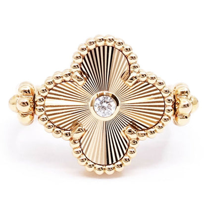Van Cleef & Arpels 18k Pink Gold Vintage Alhambra Reversible Ring Guilloche
