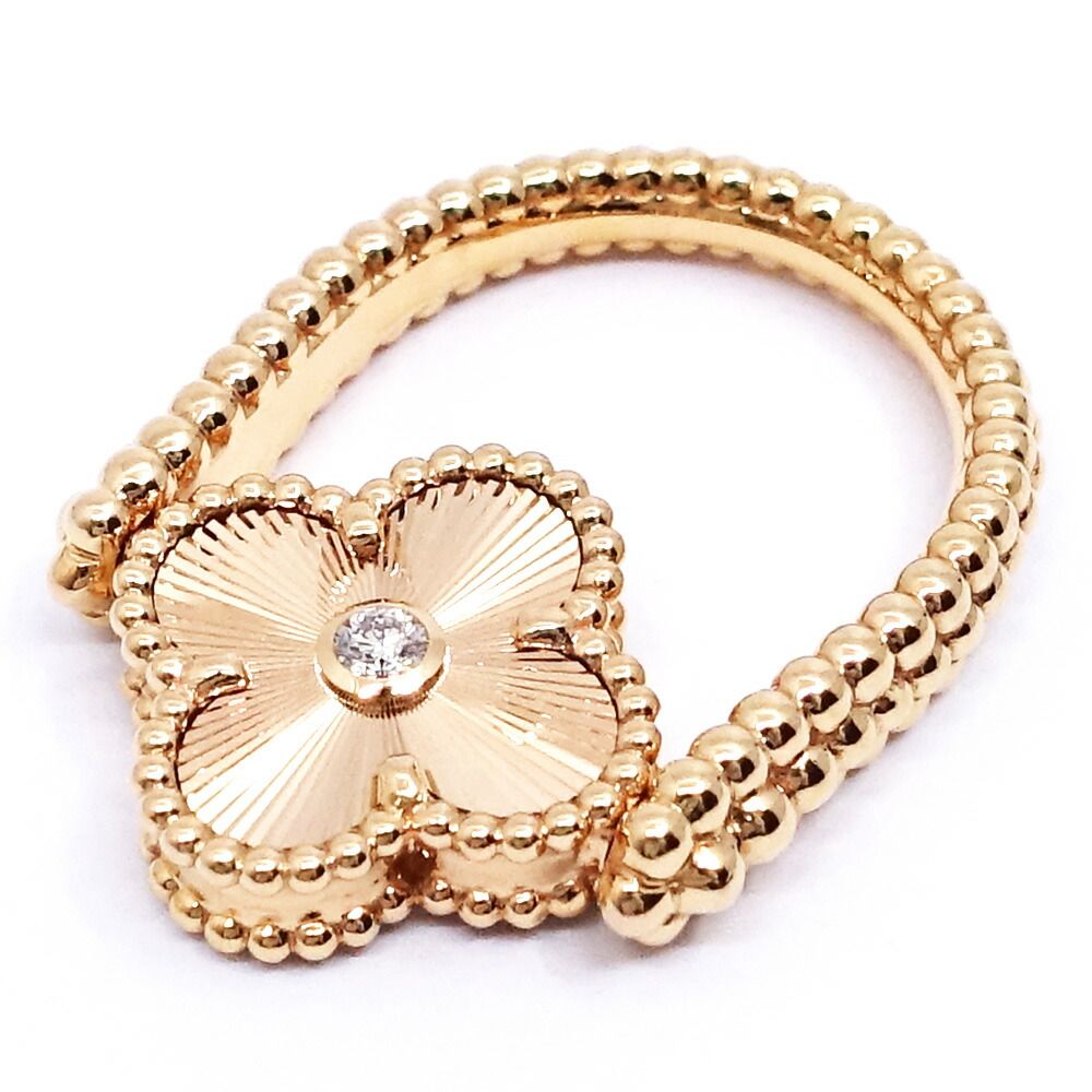 Van Cleef & Arpels 18k Pink Gold Vintage Alhambra Reversible Ring Guilloche — view 5
