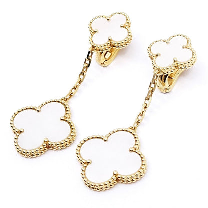 Van Cleef & Arpels 18k Yellow Gold Magic Alhambra 2 Motif Earrings Mop — view 3