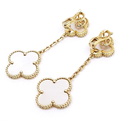 Van Cleef & Arpels 18k Yellow Gold Magic Alhambra 2 Motif Earrings Mop — view 5