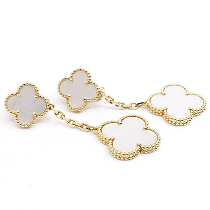 Van Cleef & Arpels 18k Yellow Gold Magic Alhambra 2 Motif Earrings Mop — view 4