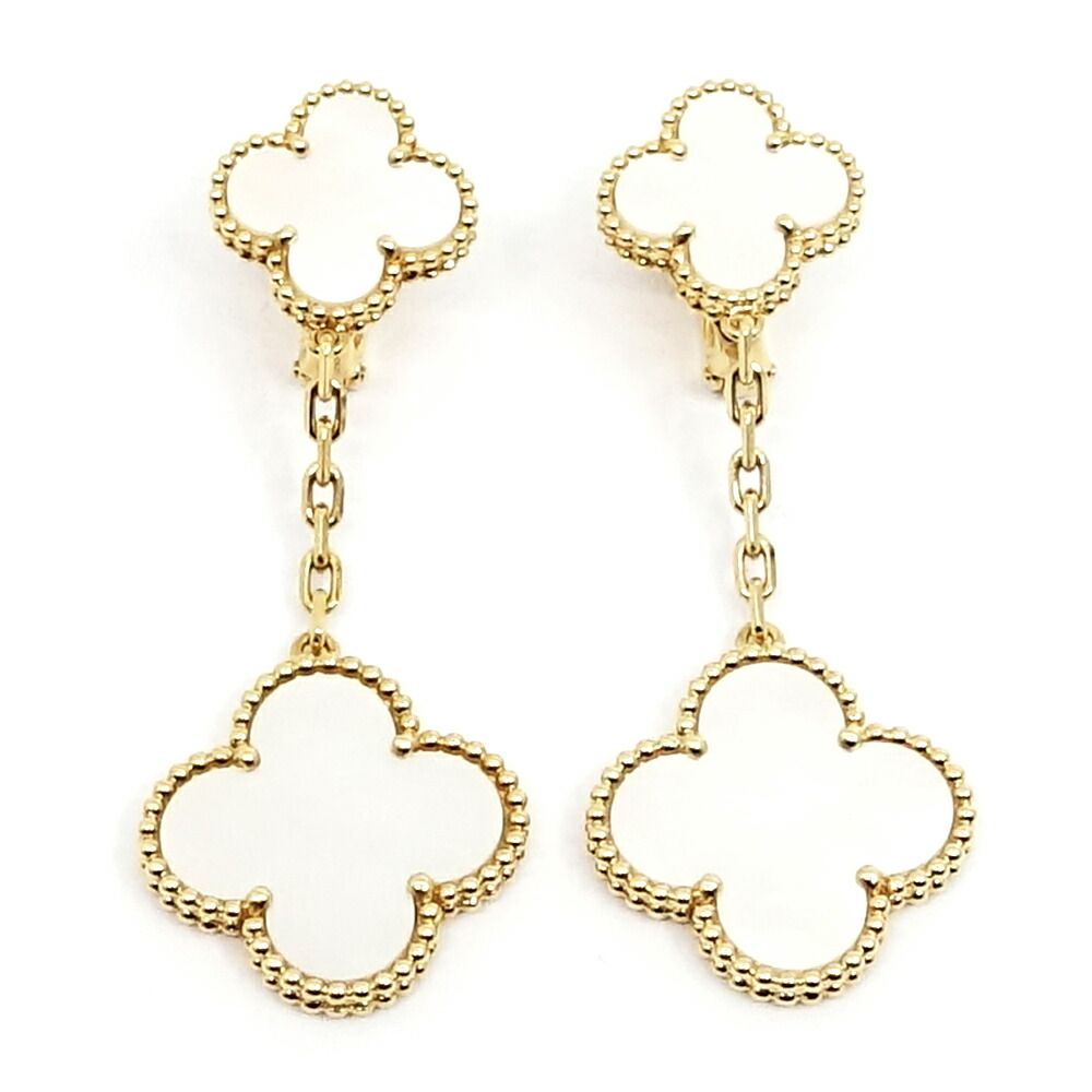 Van Cleef & Arpels 18k Yellow Gold Magic Alhambra 2 Motif Earrings Mop