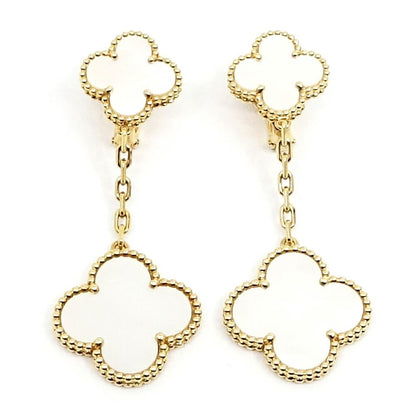 Van Cleef & Arpels 18k Yellow Gold Magic Alhambra 2 Motif Earrings Mop