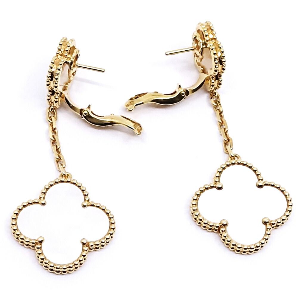 Van Cleef & Arpels 18k Yellow Gold Magic Alhambra 2 Motif Earrings Mop — view 6