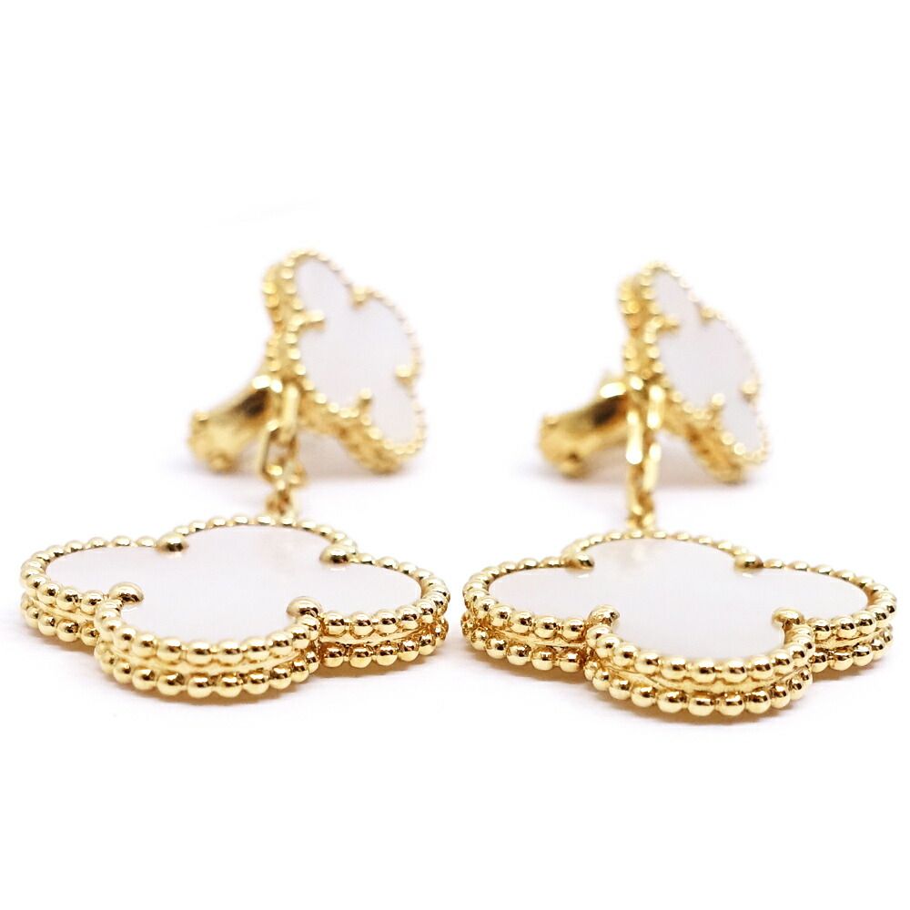 Van Cleef & Arpels 18k Yellow Gold Magic Alhambra 2 Motif Earrings Mop — view 8