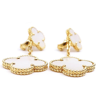 Van Cleef & Arpels 18k Yellow Gold Magic Alhambra 2 Motif Earrings Mop — view 8