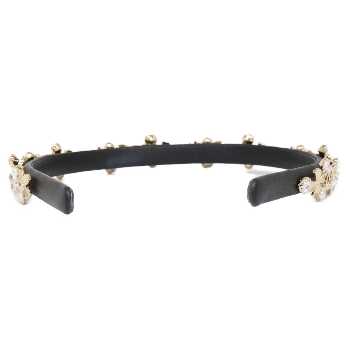 Chanel CC Logo Pearl & Clover Heart Visual Headband Head — view 4