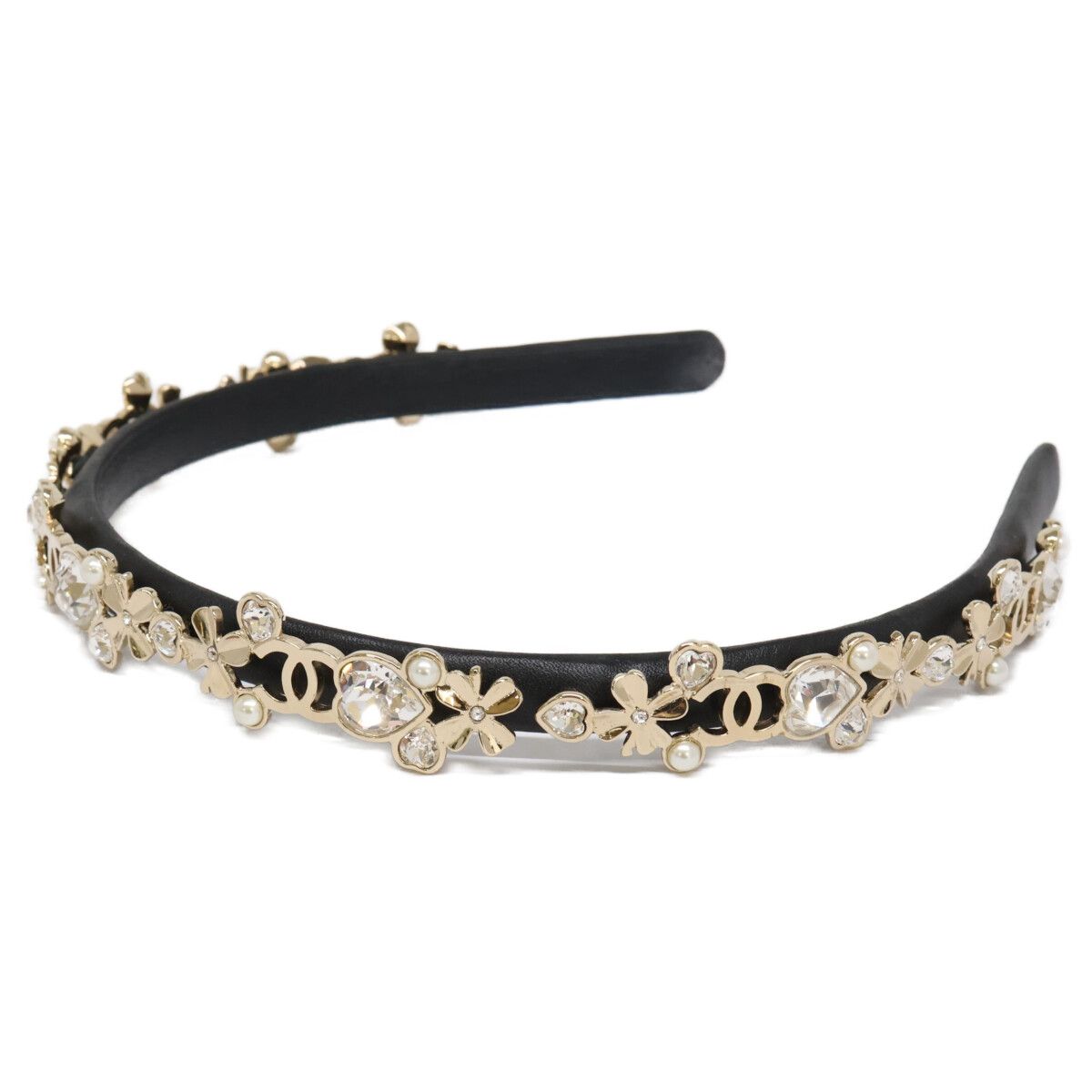 Chanel CC Logo Pearl & Clover Heart Visual Headband Head
