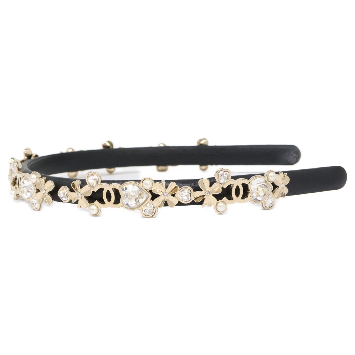Chanel CC Logo Pearl & Clover Heart Visual Headband Head — view 3