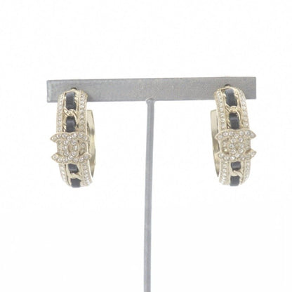 Chanel CC Logo Hoop Earrings Gold Color Black — view 2