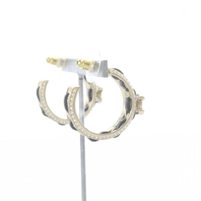 Chanel CC Logo Hoop Earrings Gold Color Black — view 7