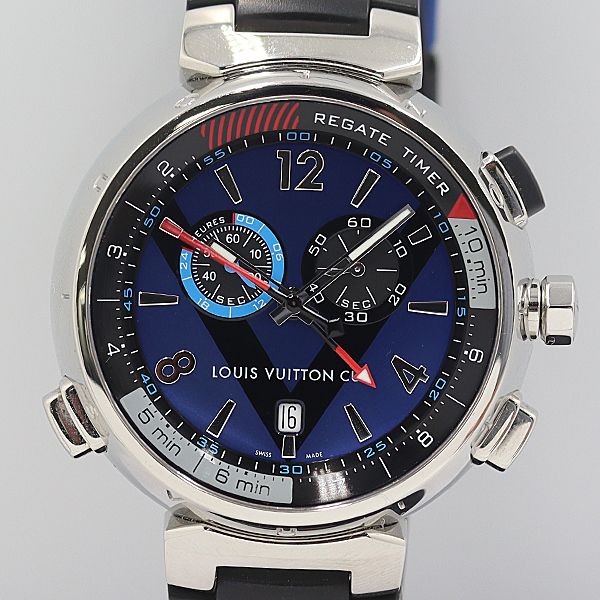 Louis Vuitton Tambour Regatta Quartz Chrono Smoseco Date Blue Dial Watch Kzk