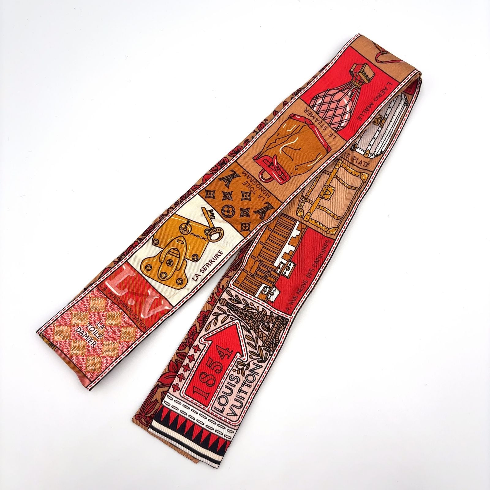 Louis Vuitton Bandeau BB Jeu de Silk Beige Multicolor Red Scarf — view 3