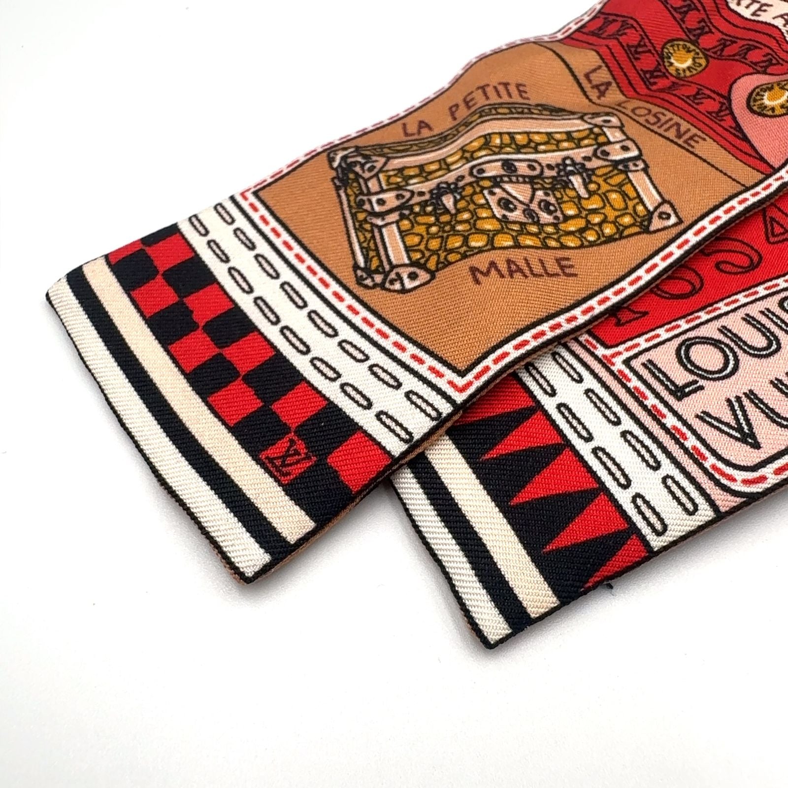 Louis Vuitton Bandeau BB Jeu de Silk Beige Multicolor Red Scarf — view 8