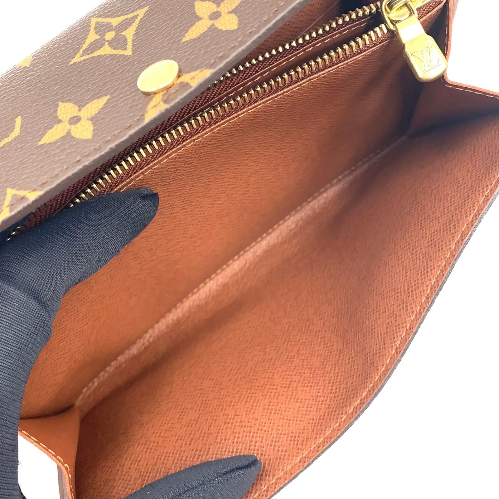 Louis Vuitton Pochette Porte-Monnaie Cles Monogram Brown Bifold Wallet Gold — view 8