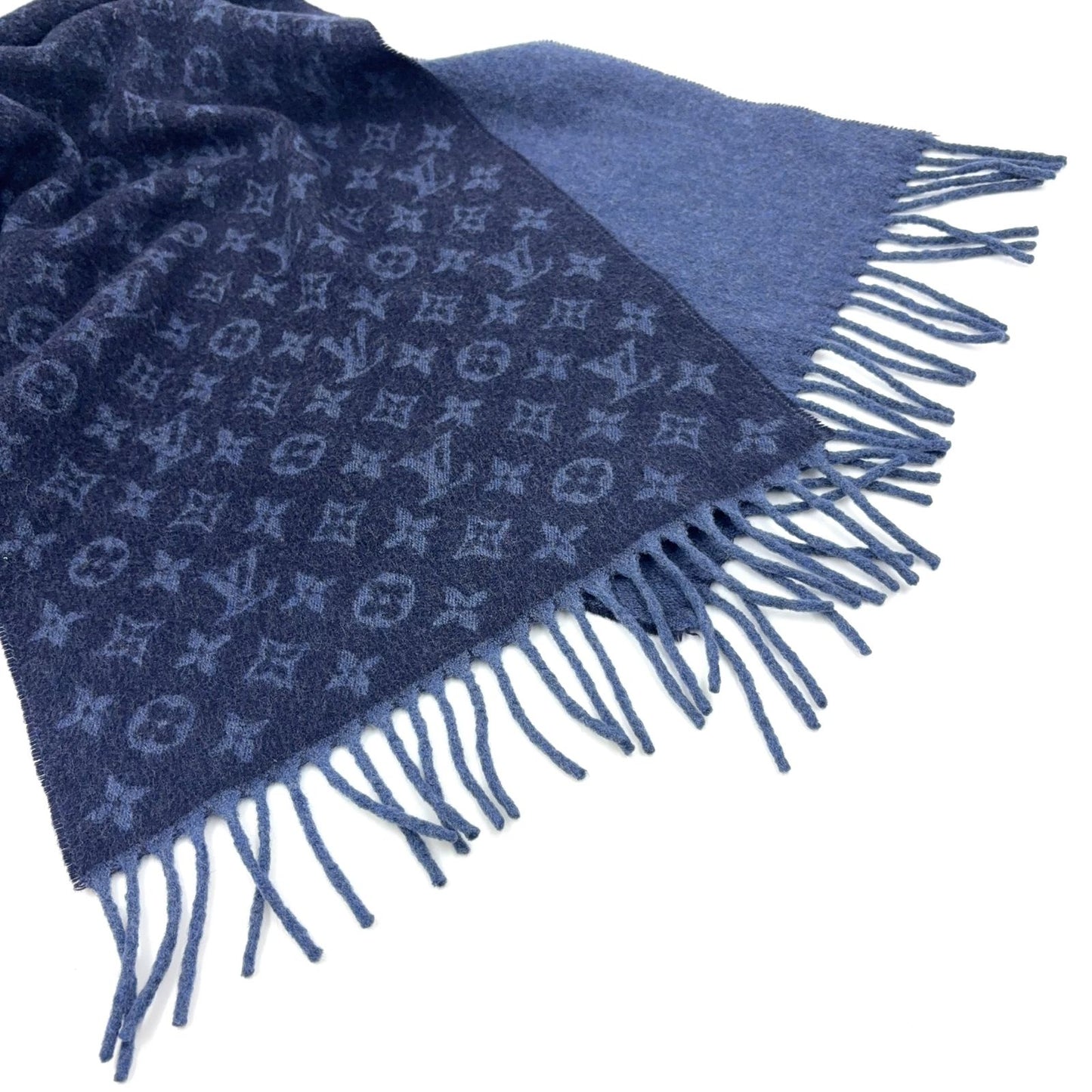 Louis Vuitton Echarpe Monogram Gradient Wool Cashmere Dark Navy Blue Scarf — view 4