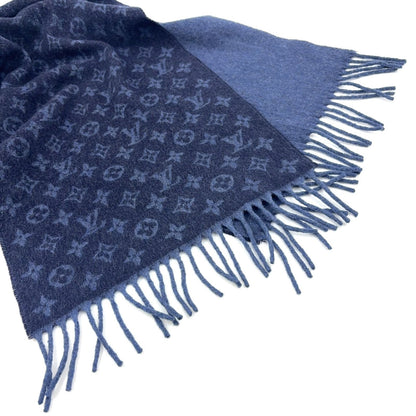 Louis Vuitton Echarpe Monogram Gradient Wool Cashmere Dark Navy Blue Scarf — view 4