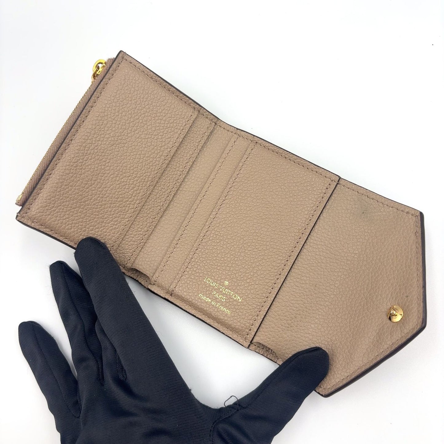 Louis Vuitton Portefeuille Zoe Monogram Empreinte Leather Gray Beige Trifold — view 3