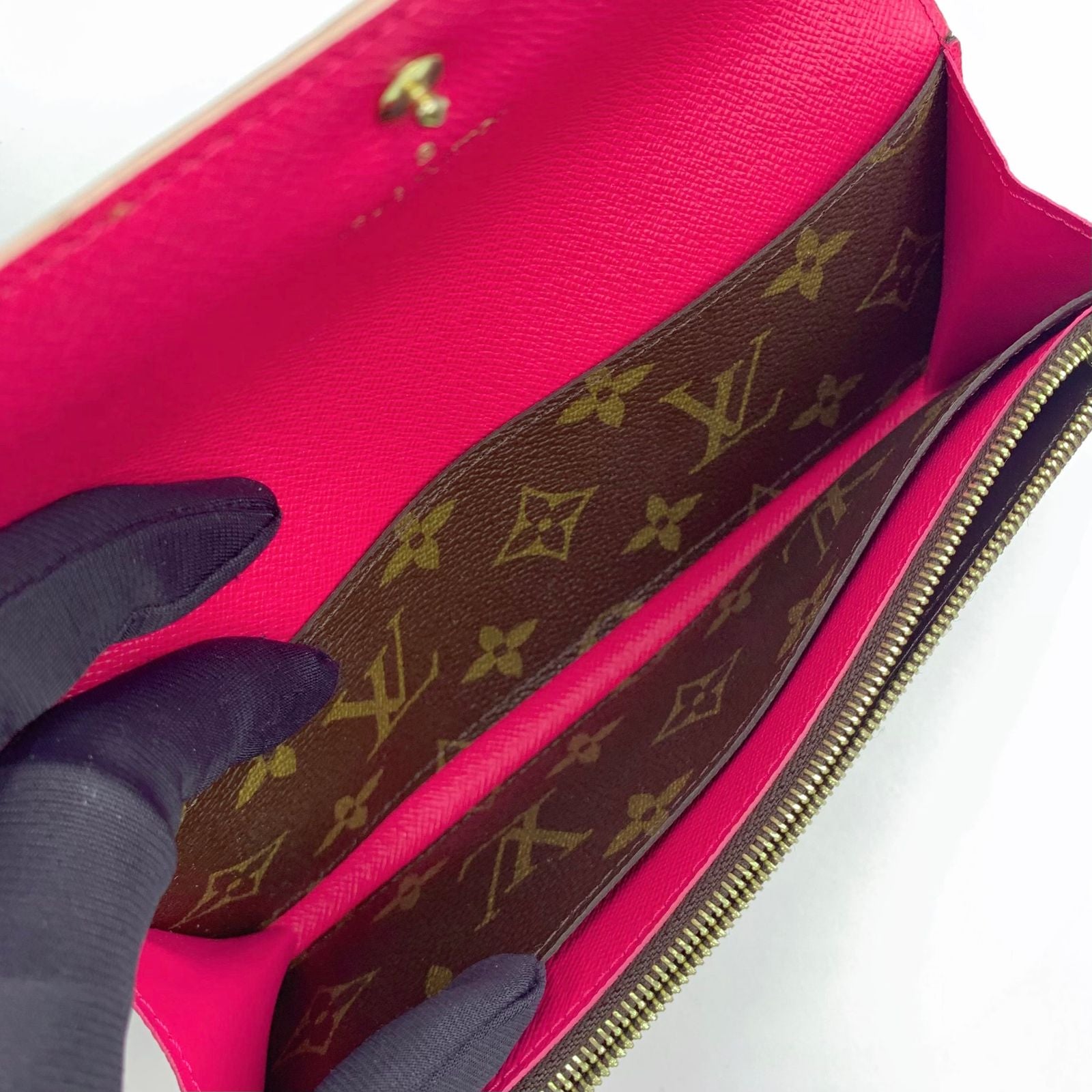 Louis Vuitton Portefeuille Emily Monogram Leather Brown Light Pink Bifold — view 5
