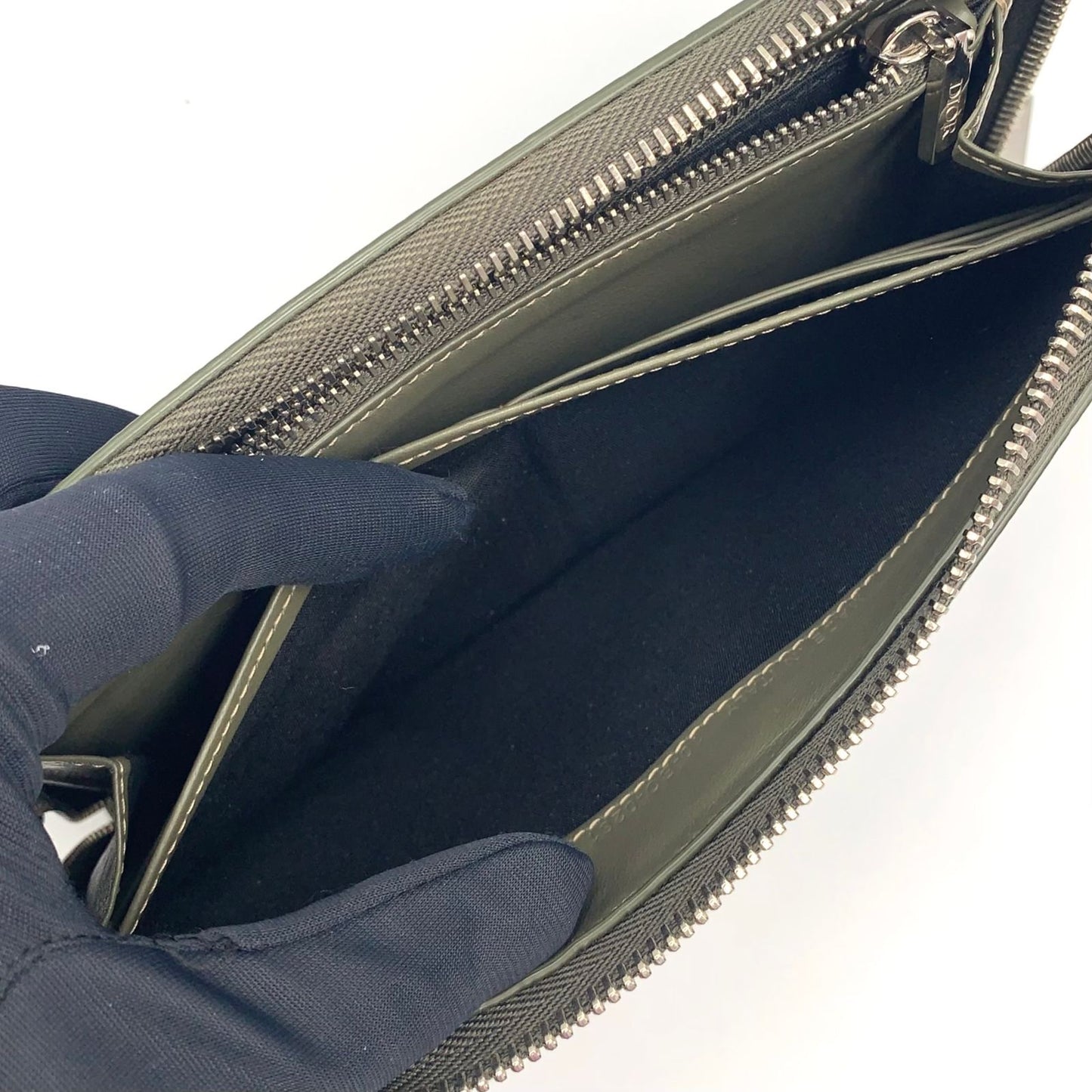 Dior CD Metal Logo Leather Khaki Green Wallet Silver — view 8