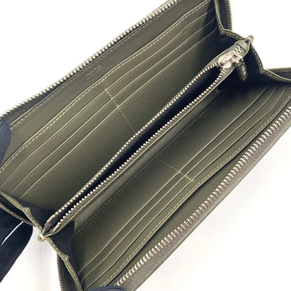 Dior CD Metal Logo Leather Khaki Green Wallet Silver — view 3