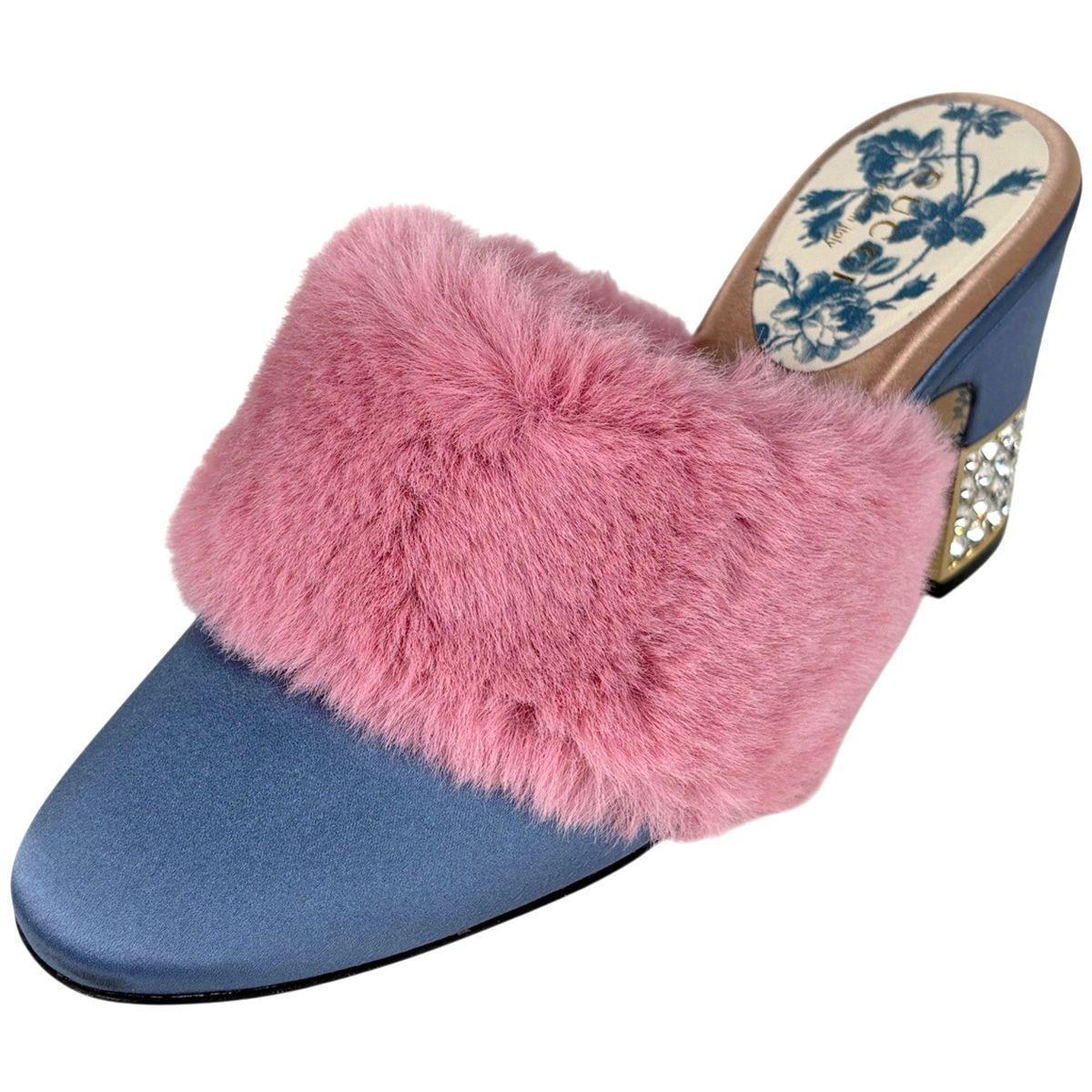 Gucci Mules Visual Sandals Shoes Satin Blue Pink