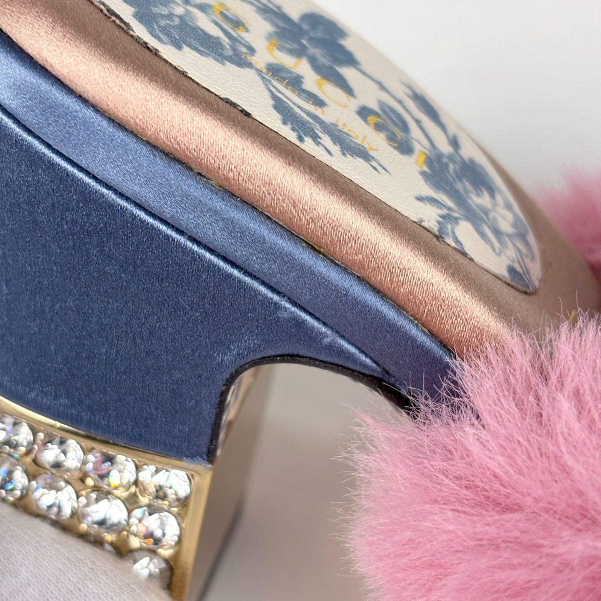 Gucci Mules Visual Sandals Shoes Satin Blue Pink — view 4