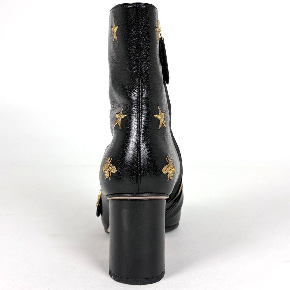 Gucci GG Marmont Side Zip Short Boots Star Bi Embroidery Shoes Leather Black — view 3