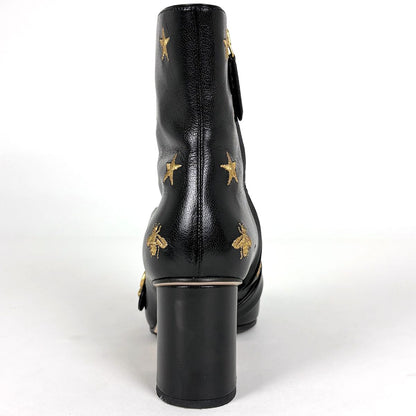 Gucci GG Marmont Side Zip Short Boots Star Bi Embroidery Shoes Leather Black — view 3