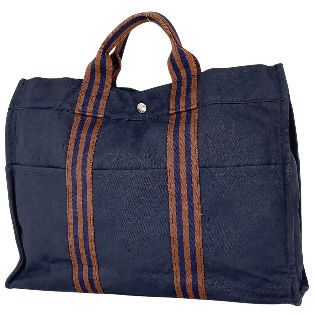 Hermes Fourre Tout MM Tote Canvas Navy Brown