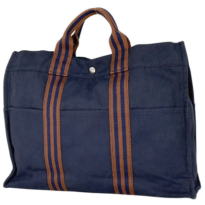 Hermes Fourre Tout MM Tote Canvas Navy Brown