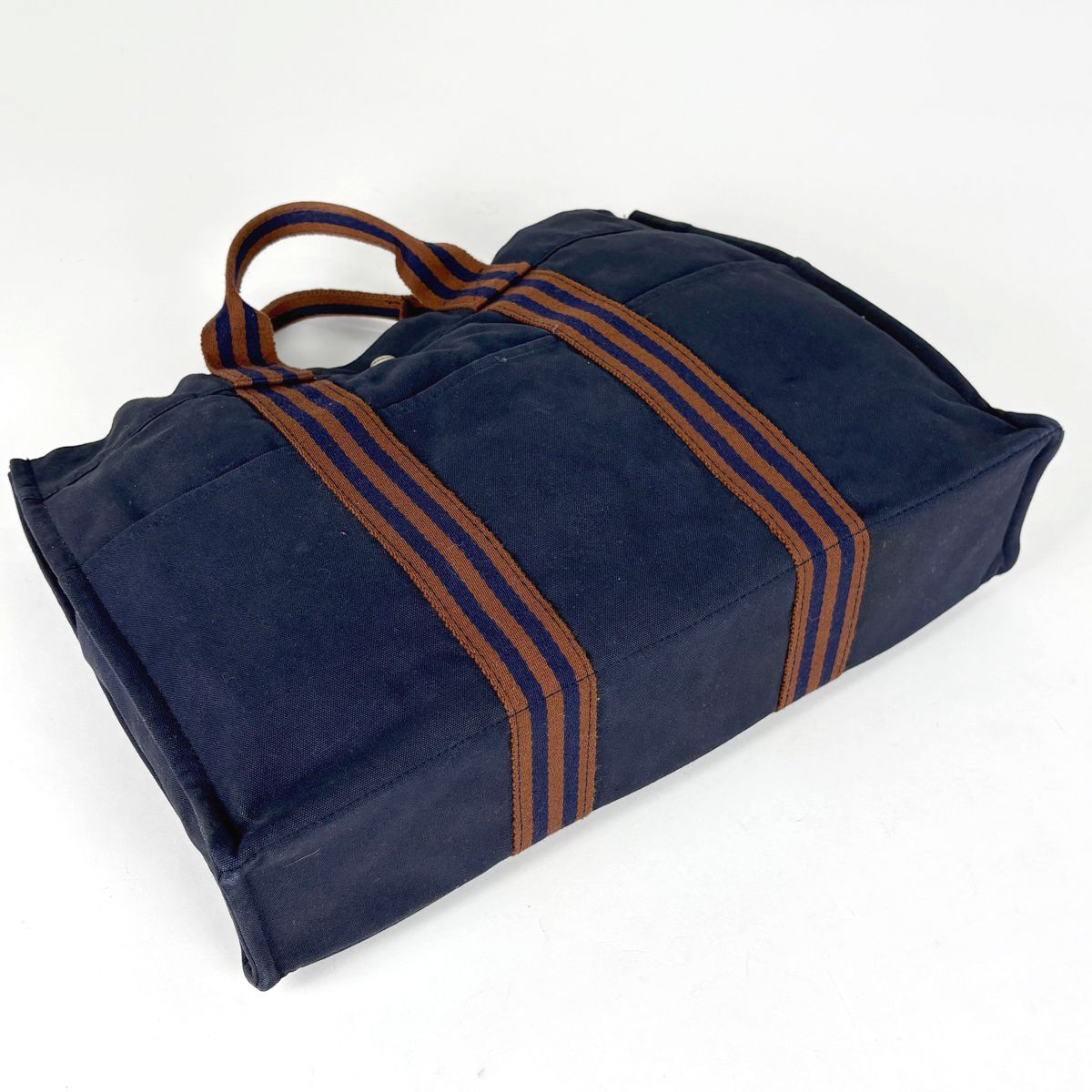 Hermes Fourre Tout MM Tote Canvas Navy Brown — view 2