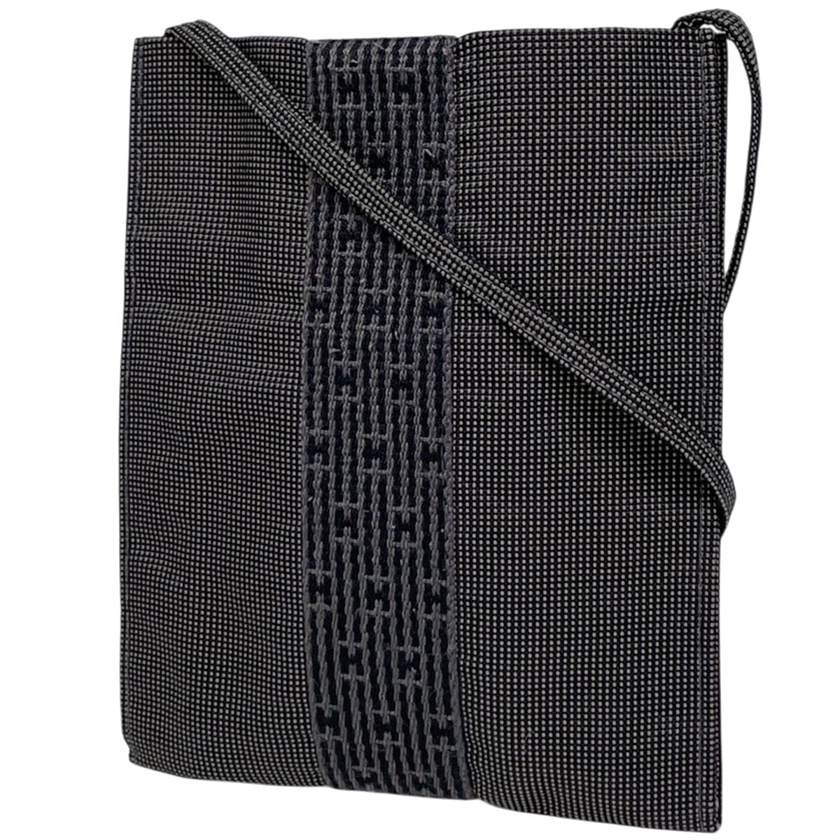 Hermes Her Line Pochette Logo Shoulder Bag Nylon Canvas Gray Black